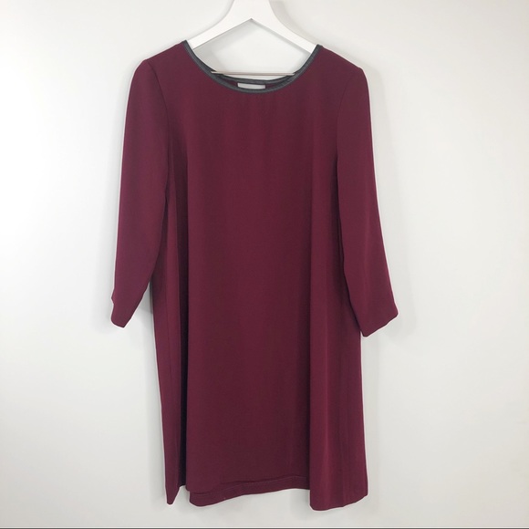 SOLD ECI Burgundy Faux Leather Trim Back Cutout Shift Dress - Picture 4 of 8